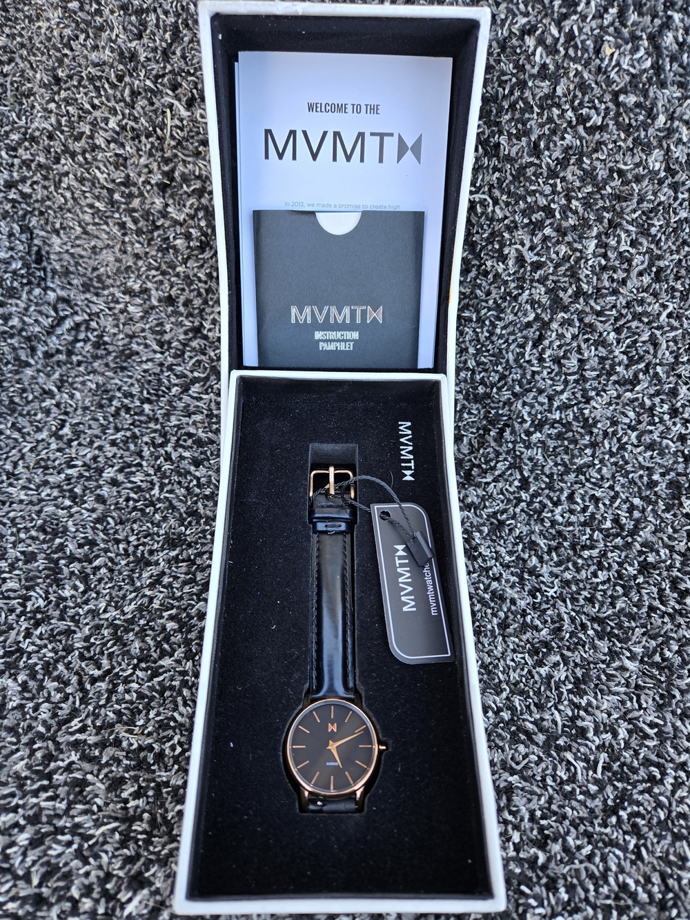 MVMT Men's Black and Rose Gold Watch - Sleek Leather Strap